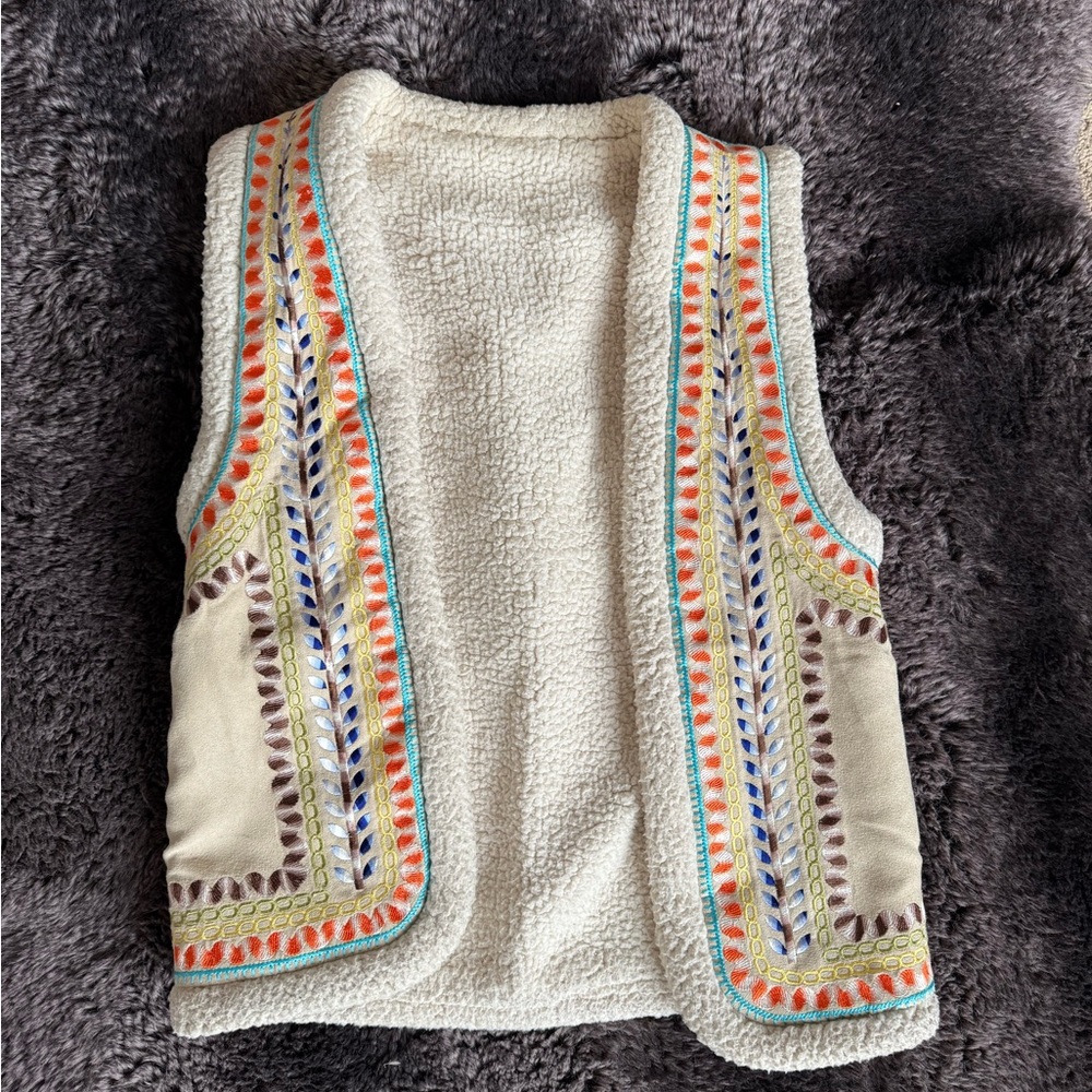 Embroidered Sherpa Vest